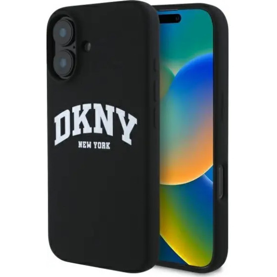 DKNY Silicone White Printed Logo MagSafe iPhone 16 Case - Black - (DK000273-0)