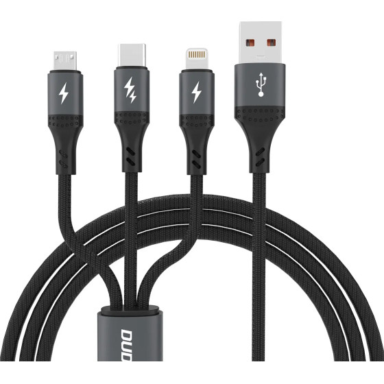 Dudao 3 in 1 60W MicroUSB USB-C Lightning Cable 1.2m - Black - (L3E)