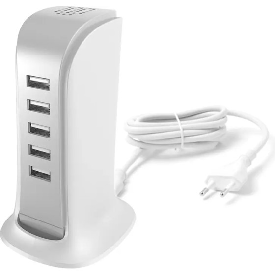 Dudao 5x USB charger with built-in EU power cable white (A5EU) - (A5_EU)