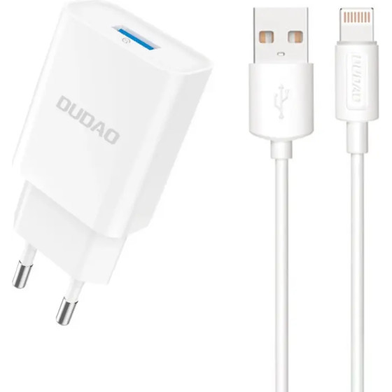 Dudao A4EU USB-A 2.1A wall charger - white + USB-A - Lightning cable - (A4EUL)