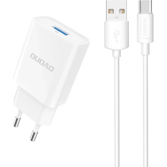 Dudao A4EU USB-A 2.1A wall charger - white + USB-A - USB-C cable - (A4EUT)