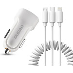 Dudao car kit charger 2x USB 2.4A + cable USB 3in1 Lightning / Type C / micro USB cable white (R7 white) - (Dudao Car Charger R7)