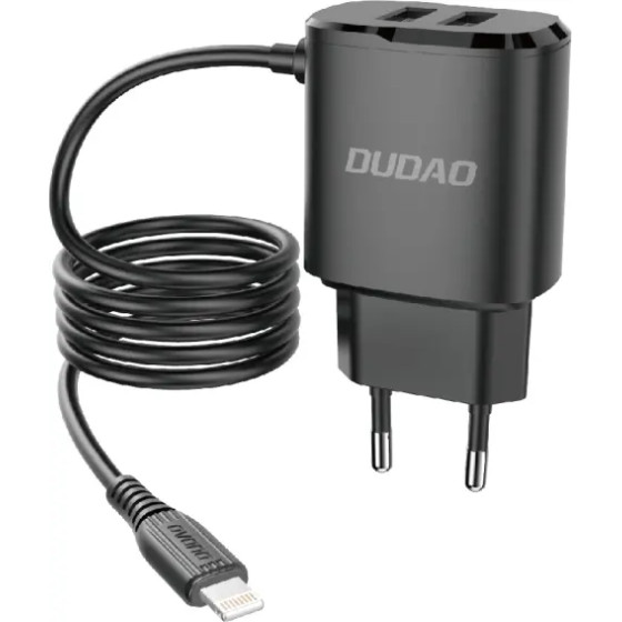 Dudao charger 2x USB with built-in 12W Lightning cable black (A2ProL black) - (A2PRO_Lightning_black)