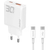 Dudao GaN 30W USB-A / USB-C Wall Charger + USB-C - USB-C Cable - White - (A30EUT)