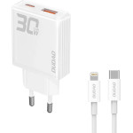 Dudao GaN 30W USB-A / USB-C Wall Charger + USB-C - Lightning Cable - White - (A30EUL)