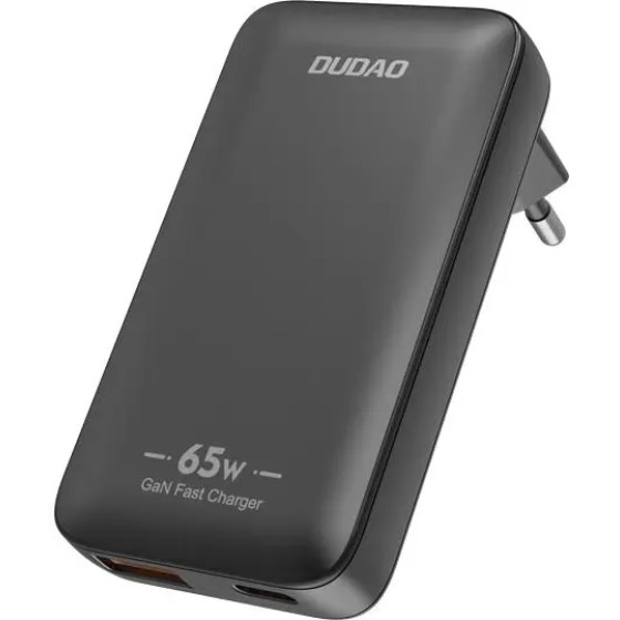 Dudao GaN A65Q 65W USB-A / USB-C PD Ultra-Thin Wall Charger - Black - (A65Q black)