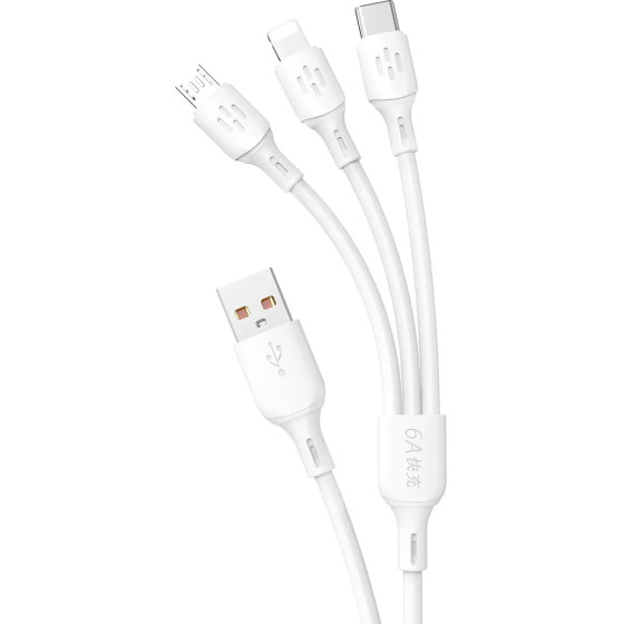 Dudao USB cable - USB C / micro USB / Lightning 480Mb/s 6A 1.2m - white - (L8AW)