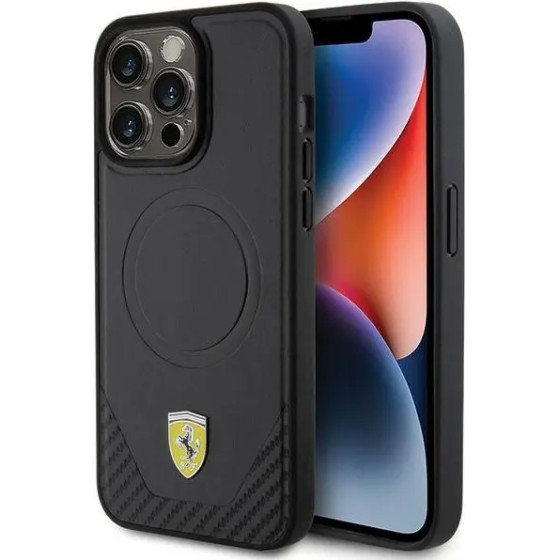 Ferrari Carbon Metal Logo MagSafe case for iPhone 15 Pro Max - black - (FER000598-0)
