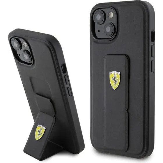 Ferrari Grip Stand Metal Logo case for iPhone 15 - black - (FER000613-0)