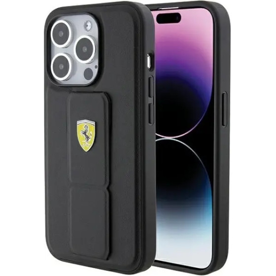 Ferrari Grip Stand Metal Logo case for iPhone 15 Pro Max - black - (FER000615-0)