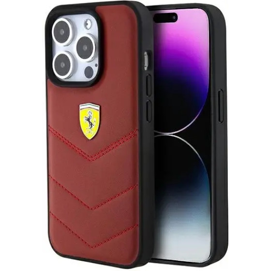 Ferrari Leather Stitched Lines case for iPhone 15 Pro - red - (FER000623-0)