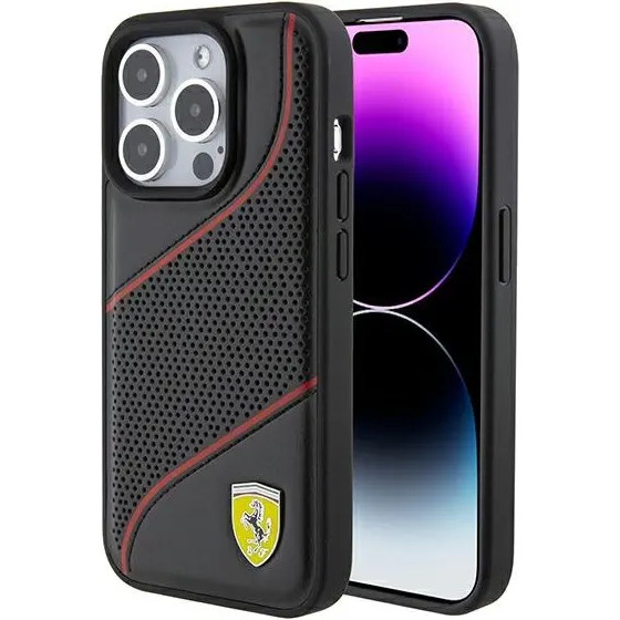 Ferrari Perforated Waves Metal Logo case for iPhone 15 Pro - black - (FER000621-0)