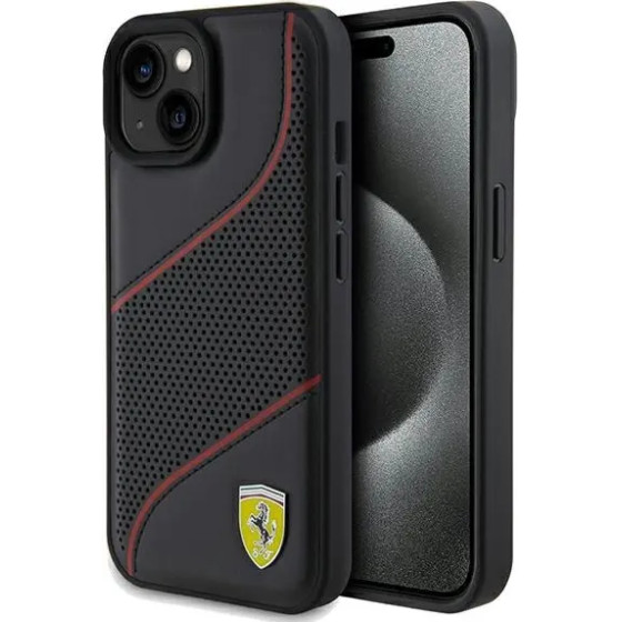 Ferrari Perforated Waves Metal Logo case for iPhone 15 / 14 / 13 - black - (FER000620-0)