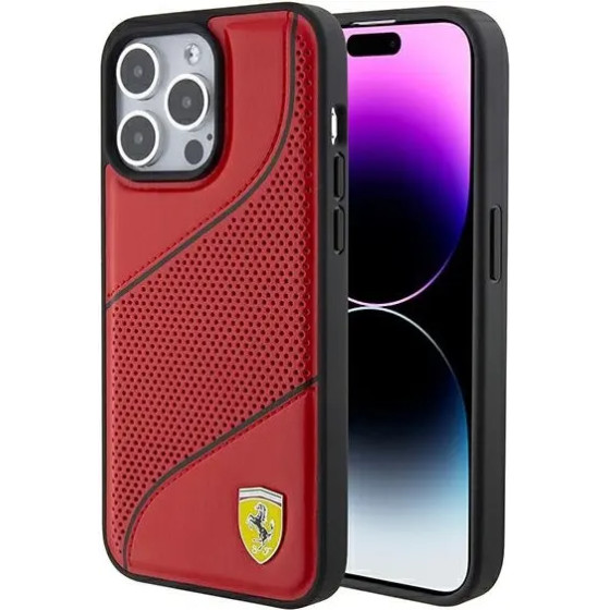 Ferrari Perforated Waves Metal Logo case for iPhone 15 Pro - red - (FER000618-0)