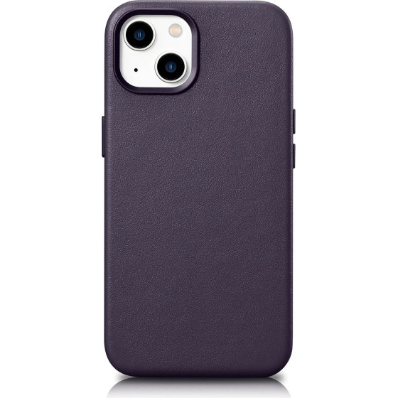 iCarer Case Leather Cover Case for iPhone 14 Dark Purple (MagSafe Compatible) - (WMI14220705-DP)