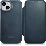 iCarer CE Oil Wax Premium Leather Folio Case iPhone 14 Plus magnetic flip case MagSafe blue - (AKI14220707-BU)