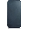 iCarer CE Oil Wax Premium Leather Folio Case iPhone 14 Plus magnetic flip case MagSafe blue - (AKI14220707-BU)