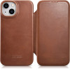 iCarer CE Oil Wax Premium Leather Folio Case iPhone 14 Plus magnetic flip case MagSafe brown - (AKI14220707-BN)