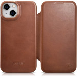 iCarer CE Oil Wax Premium Leather Folio Case iPhone 14 Plus magnetic flip case MagSafe brown - (AKI14220707-BN)