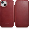 iCarer CE Oil Wax Premium Leather Folio Case iPhone 14 Plus Magnetic Flip Leather Folio Case MagSafe Red - (AKI14220707-RD)