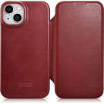 iCarer CE Oil Wax Premium Leather Folio Case iPhone 14 Plus Magnetic Flip Leather Folio Case MagSafe Red - (AKI14220707-RD)