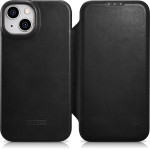 iCarer CE Oil Wax Premium Leather Folio Case Leather Case iPhone 14 Plus Magnetic Flip MagSafe Black - (AKI14220707-BK)
