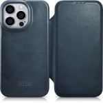 iCarer CE Oil Wax Premium Leather Folio Case Leather Case iPhone 14 Pro Max Magnetic Flip MagSafe Blue - (AKI14220708-BU)