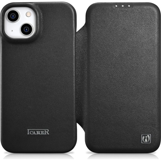 iCarer CE Premium Leather Folio Case iPhone 14 Plus Magnetic Flip Leather Folio Case MagSafe black - (WMI14220715-BK)