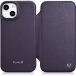 iCarer CE Premium Leather Folio Case iPhone 14 Plus Magnetic Flip Leather Folio Case MagSafe Dark Purple - (WMI14220715-DP)