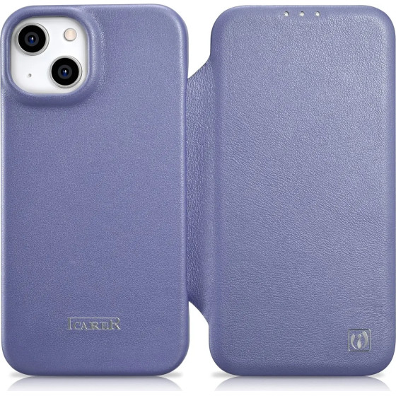 iCarer CE Premium Leather Folio Case iPhone 14 Plus Magnetic Flip Leather Folio Case MagSafe Light Purple - (WMI14220715-LP)