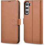 iCarer Haitang Leather Wallet Case Leather Case for Samsung Galaxy S22 + (S22 Plus) Wallet Housing Cover Brown - (AKSM05BN)