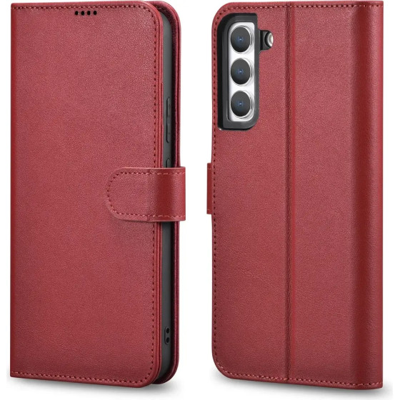 iCarer Haitang Leather Wallet Case Leather Case for Samsung Galaxy S22 + (S22 Plus) Wallet Housing Cover Red - (AKSM05RD)