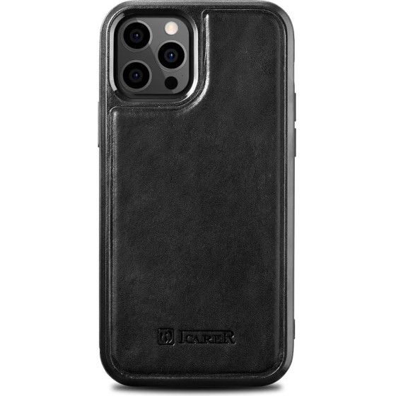 iCarer Leather Oil Wax case covered with natural leather for iPhone 12 Pro Max black - (ALI1206-BK)