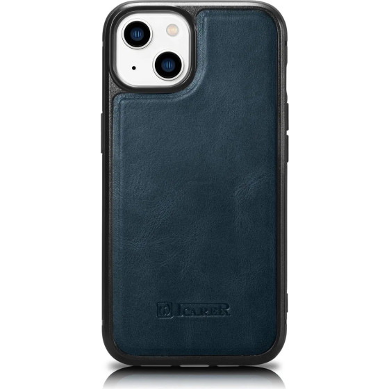iCarer Leather Oil Wax case covered with natural leather for iPhone 14 blue - (WMI14220717-BU)