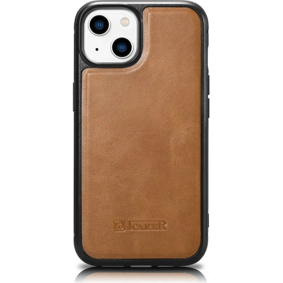 iCarer Leather Oil Wax case covered with natural leather for iPhone 14 brown - (WMI14220717-TN)