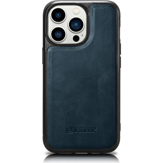 iCarer Leather Oil Wax case covered with natural leather for iPhone 14 Pro blue - (WMI14220718-BU)