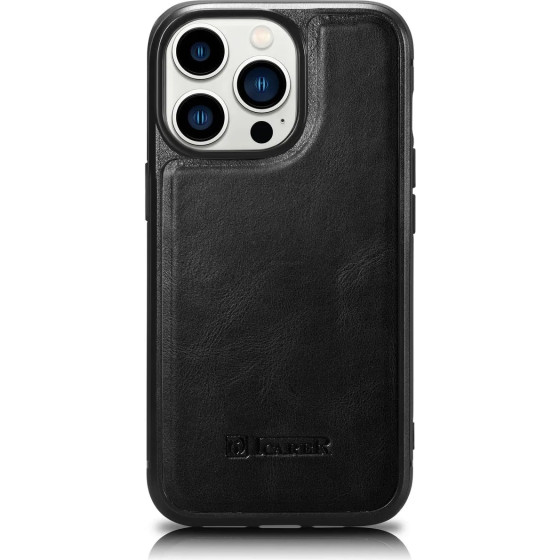 iCarer Leather Oil Wax case for iPhone 14 Pro Max leather case black - (WMI14220720-BK)