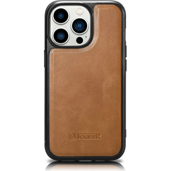 iCarer Leather Oil Wax case for iPhone 14 Pro Max leather cover brown - (WMI14220720-TN)