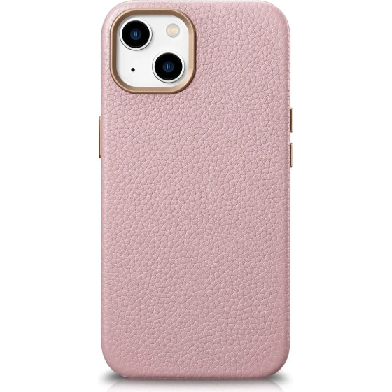 iCarer Litchi Premium Leather Case iPhone 14 Magnetic Leather Case with MagSafe Pink - (WMI14220709-PK)