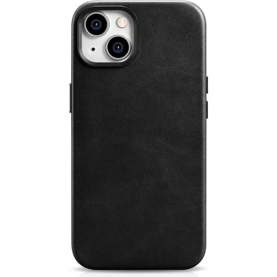 iCarer Oil Wax Premium Leather Case iPhone 14 Magnetic Leather Case with MagSafe Black - (WMI14220701-BK)