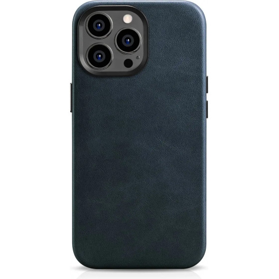 iCarer Oil Wax Premium Leather Case iPhone 14 Pro Max Magnetic Leather Case with MagSafe Dark Blue - (WMI14220704-BU)