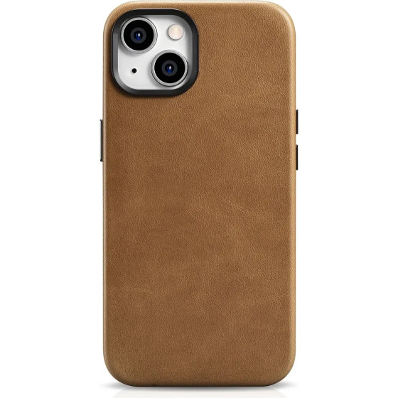 iCarer Oil Wax Premium Leather Case magnetic leather iPhone 14 case with MagSafe brown - (WMI14220701-TN)