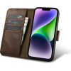 iCarer Oil Wax Wallet Case 2in1 Cover iPhone 14 Plus Anti-RFID Leather Flip Case Brown - (WMI14220723-BN)