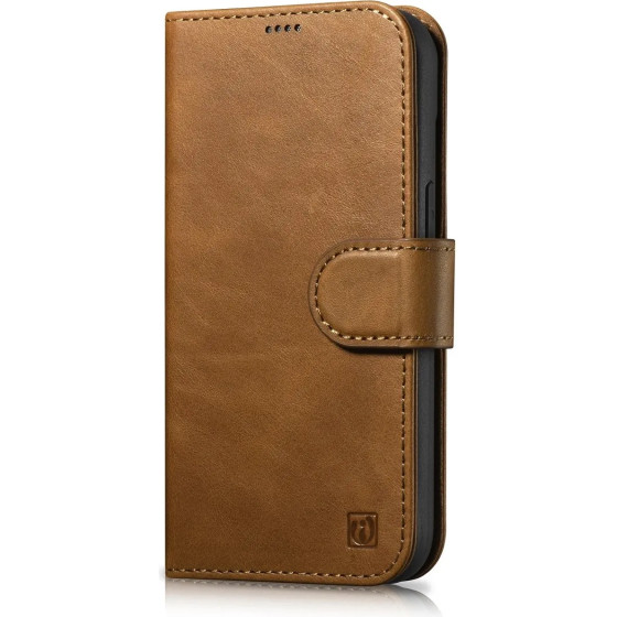 iCarer Oil Wax Wallet Case 2in1 Cover iPhone 14 Plus Anti-RFID Leather Flip Case Brown - (WMI14220723-TN)