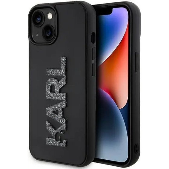 Karl Lagerfeld 3D Rubber Glitter Logo case for iPhone 15 Plus - black - (KF001717-0)
