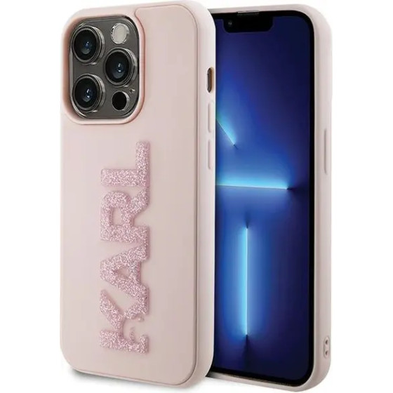 Karl Lagerfeld 3D Rubber Glitter Logo case for iPhone 15 Pro - pink - (KF001714-0)
