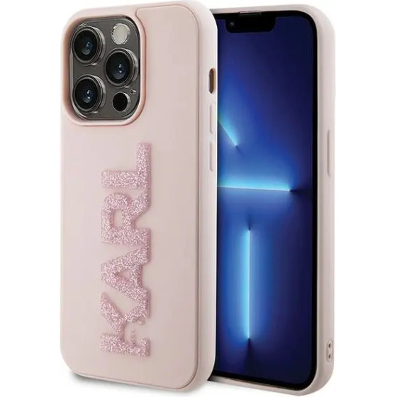 Karl Lagerfeld 3D Rubber Glitter Logo case for iPhone 15 Pro Max - pink - (KF001715-0)