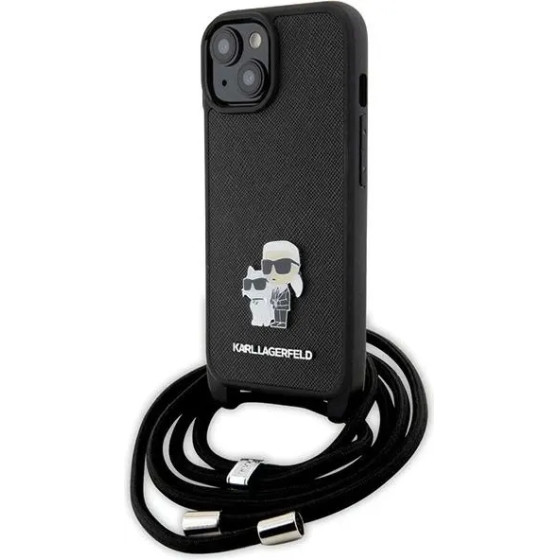 Karl Lagerfeld Crossbody Saffiano Metal Pin Karl & Choupette case for iPhone 15 - black - (KF001755-0)