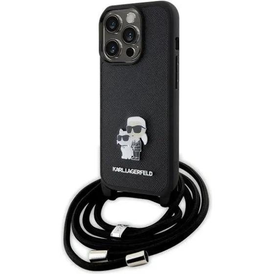 Karl Lagerfeld Crossbody Saffiano Metal Pin Karl & Choupette case for iPhone 15 Pro - black - (KF001757-0)