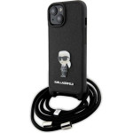 Karl Lagerfeld Crossbody Saffiano Monogram Metal Pin Karl & Choupette Case for iPhone 15 - Black - (KF001759-0)